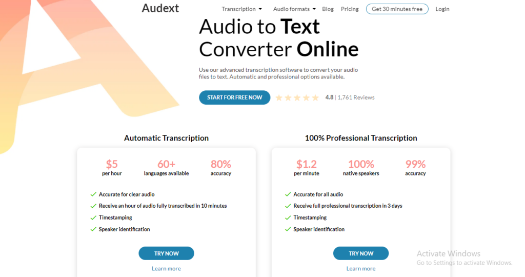 Audext Audio converted to text