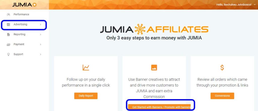 Online business ideas - Jumia-affiliate-login-welcome-page