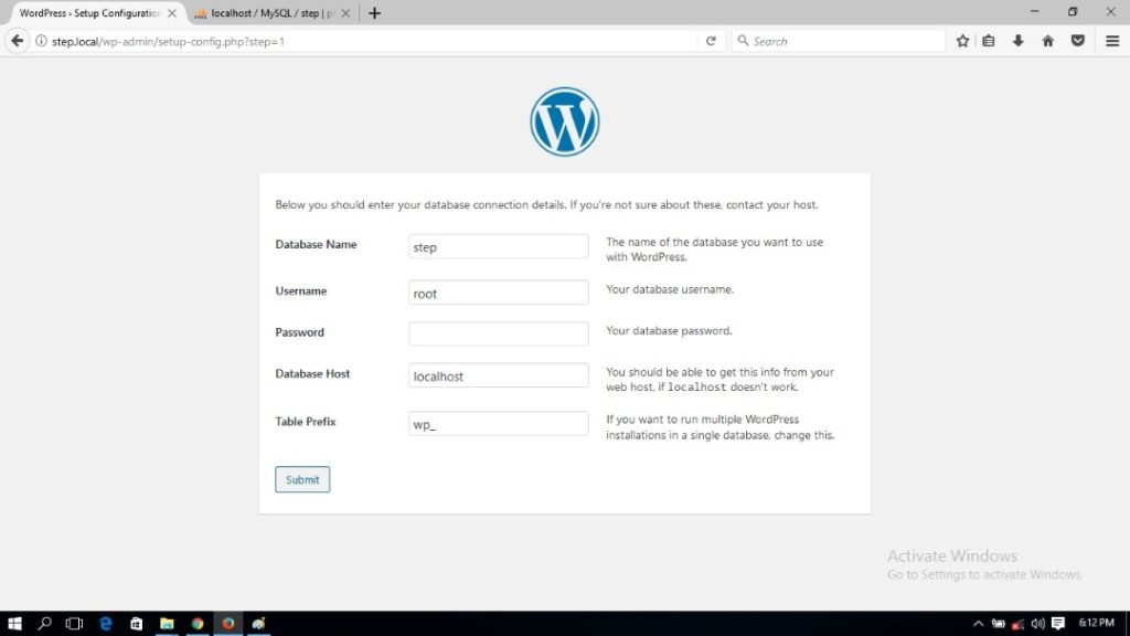 how to design wordpress website - wp-admin; fill form